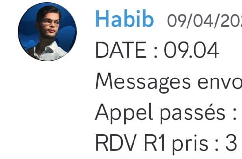 Rapport d'activité quotidien de Habib le 09/04