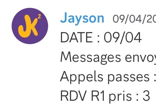 Rapport d'activité quotidien de Jayson le 09/04