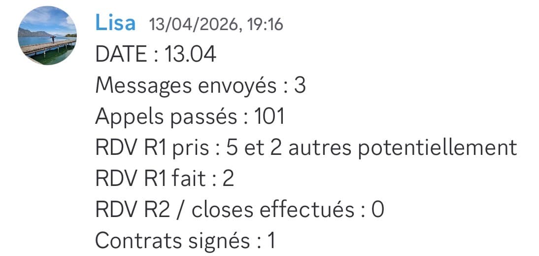 Lisa, 101 appels passés, premier contrat signé