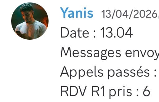 Rapport d'activité quotidien de Yanis le 13/04