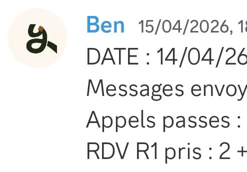 Rapport d'activité quotidien de Ben le 14/04