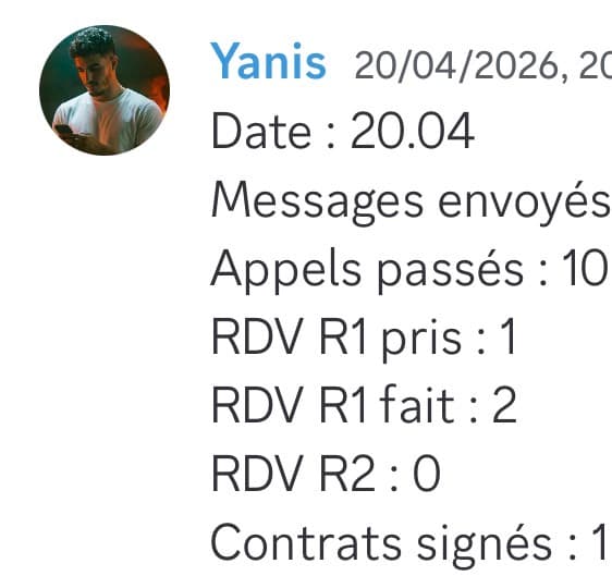 Rapport d'activité quotidien de Yanis le 20/04