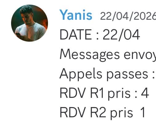 Rapport d'activité quotidien de Yanis le 22/04