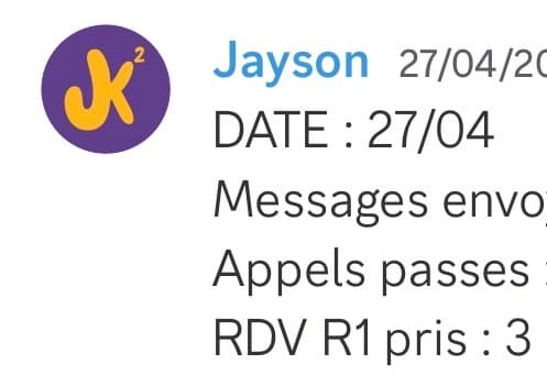 Rapport d'activité quotidien de Jayson le 27/04