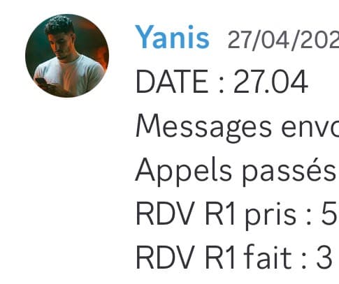 Rapport d'activité quotidien de Yanis le 27/04