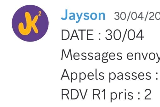 Rapport d'activité quotidien de Jayson le 30/04