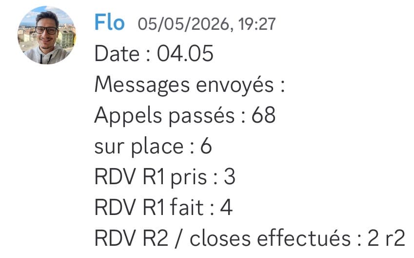 Rapport d'activité quotidien de Flo le 04/05