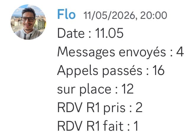 Rapport d'activité quotidien de Flo le 11/05
