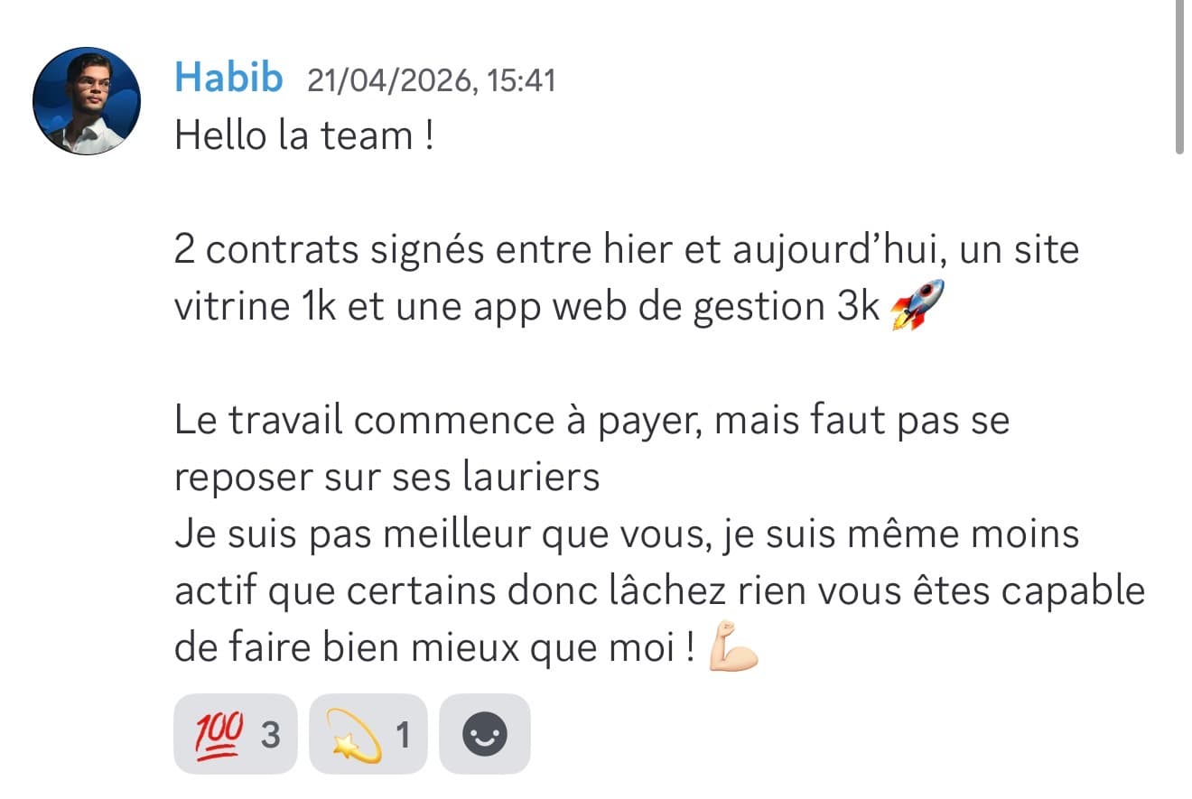 Message d'Habib annonçant 2 contrats signés sur la journée