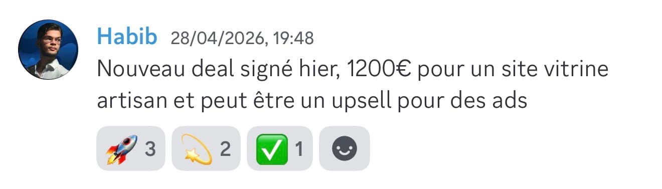 Message d'Habib : nouveau deal signé à 1 200€ pour un site vitrine artisan
