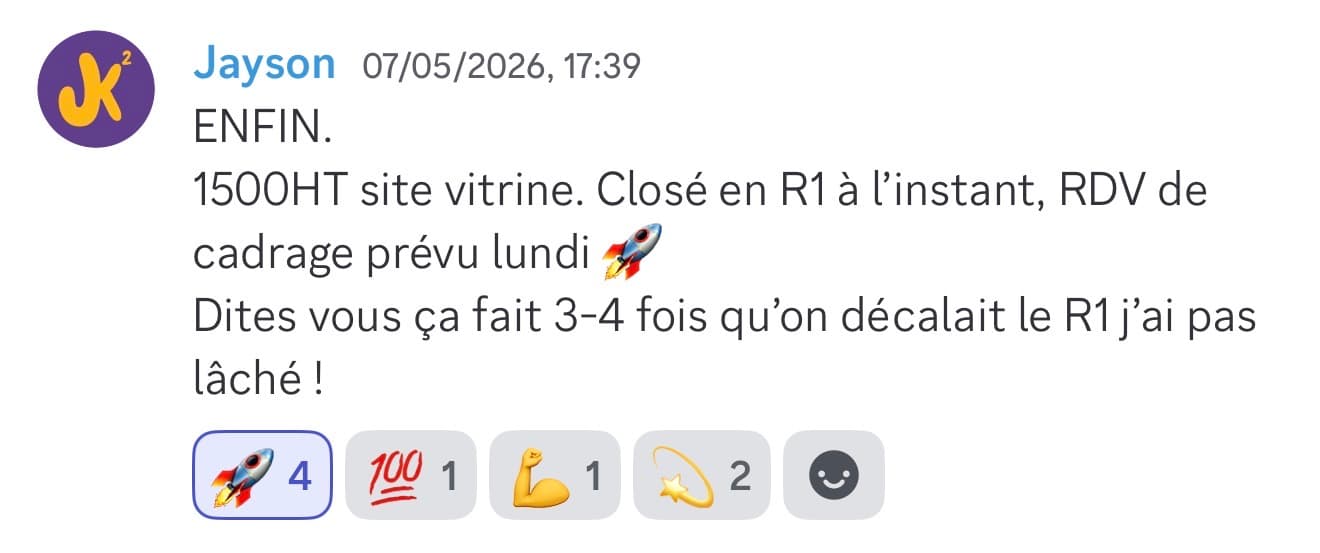 Message de Jayson : site vitrine closé à 7 900€ en R1